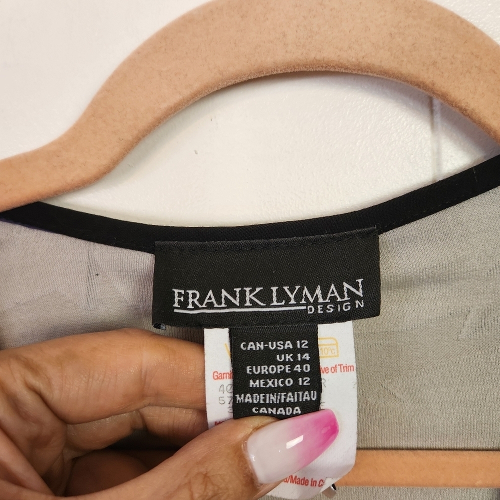 Frank Lyman Black Print V-Neck Wrap Top Stretchy 3/4 Sleeves Size 12 Vintage Y2k - Picture 9 of 9